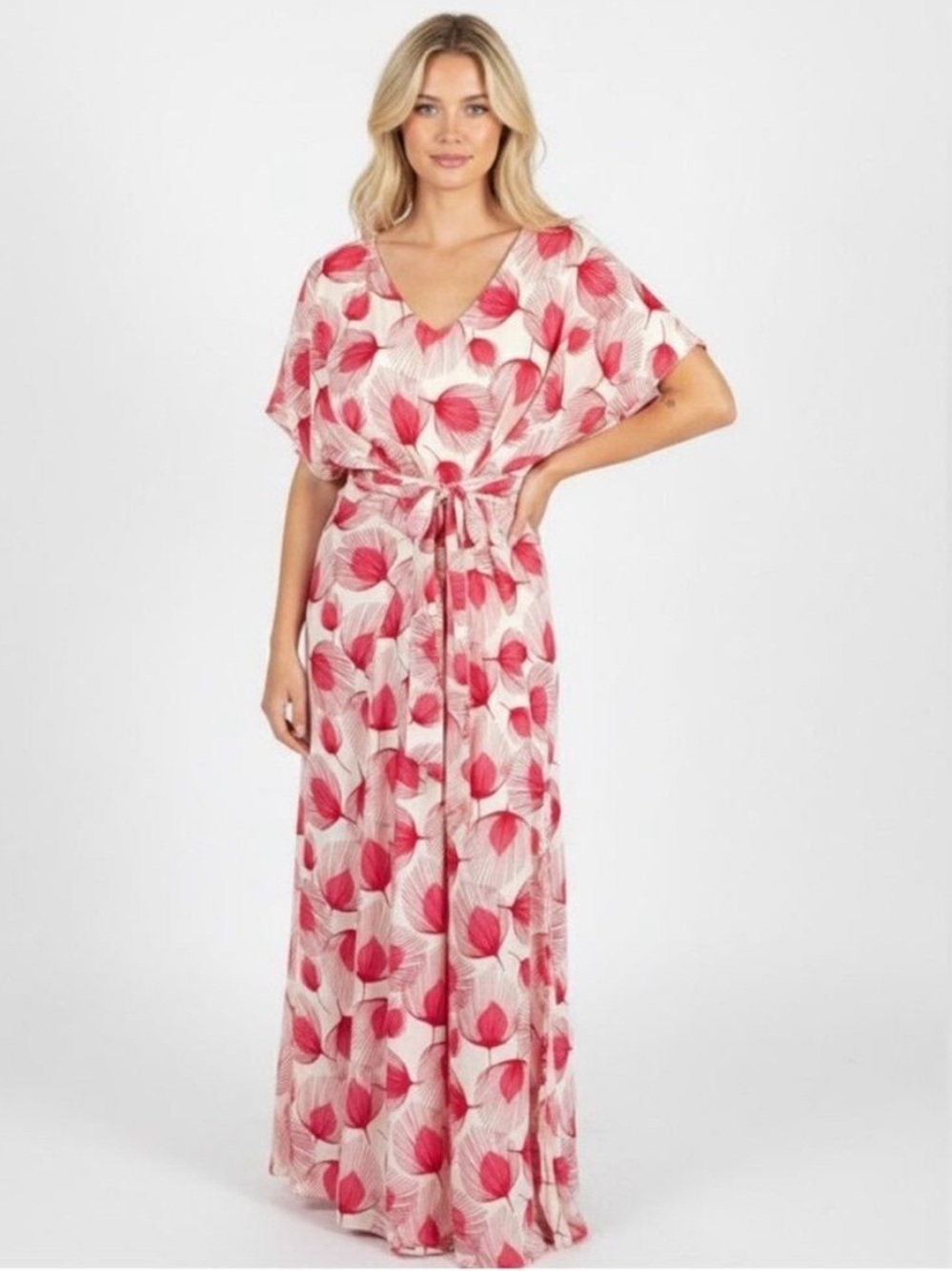 Perry Walker Collective The Deborah Dress in Red Palm Frond - One Size Fits All